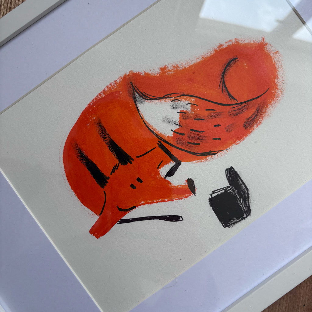 The Reading Fox Original Framed Painting