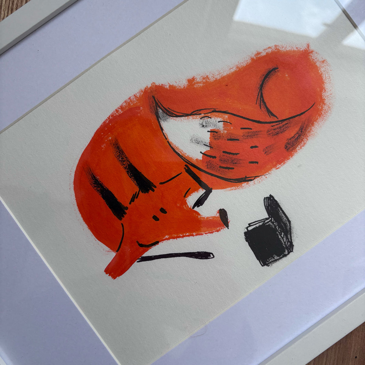 The Reading Fox Original Framed Painting