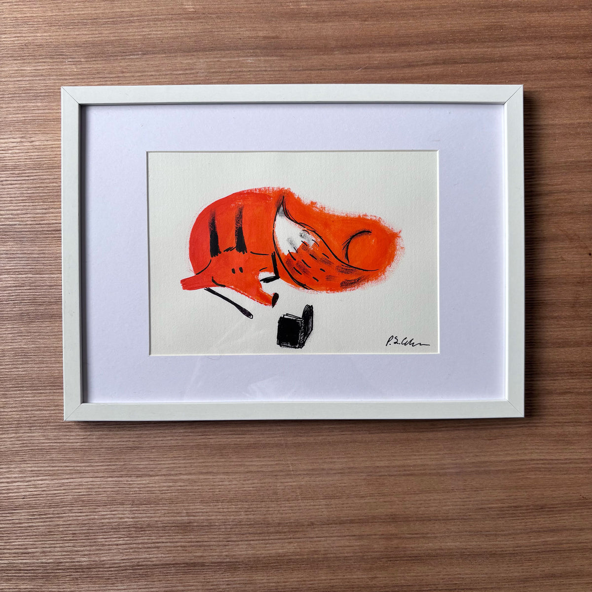 The Reading Fox Original Framed Painting