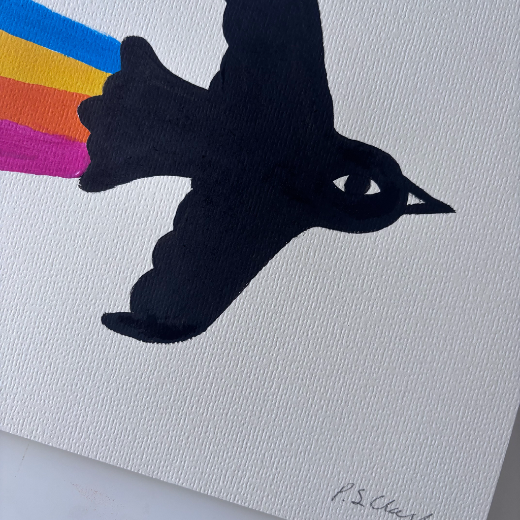 Rainbow Black Bird Original Art Painting